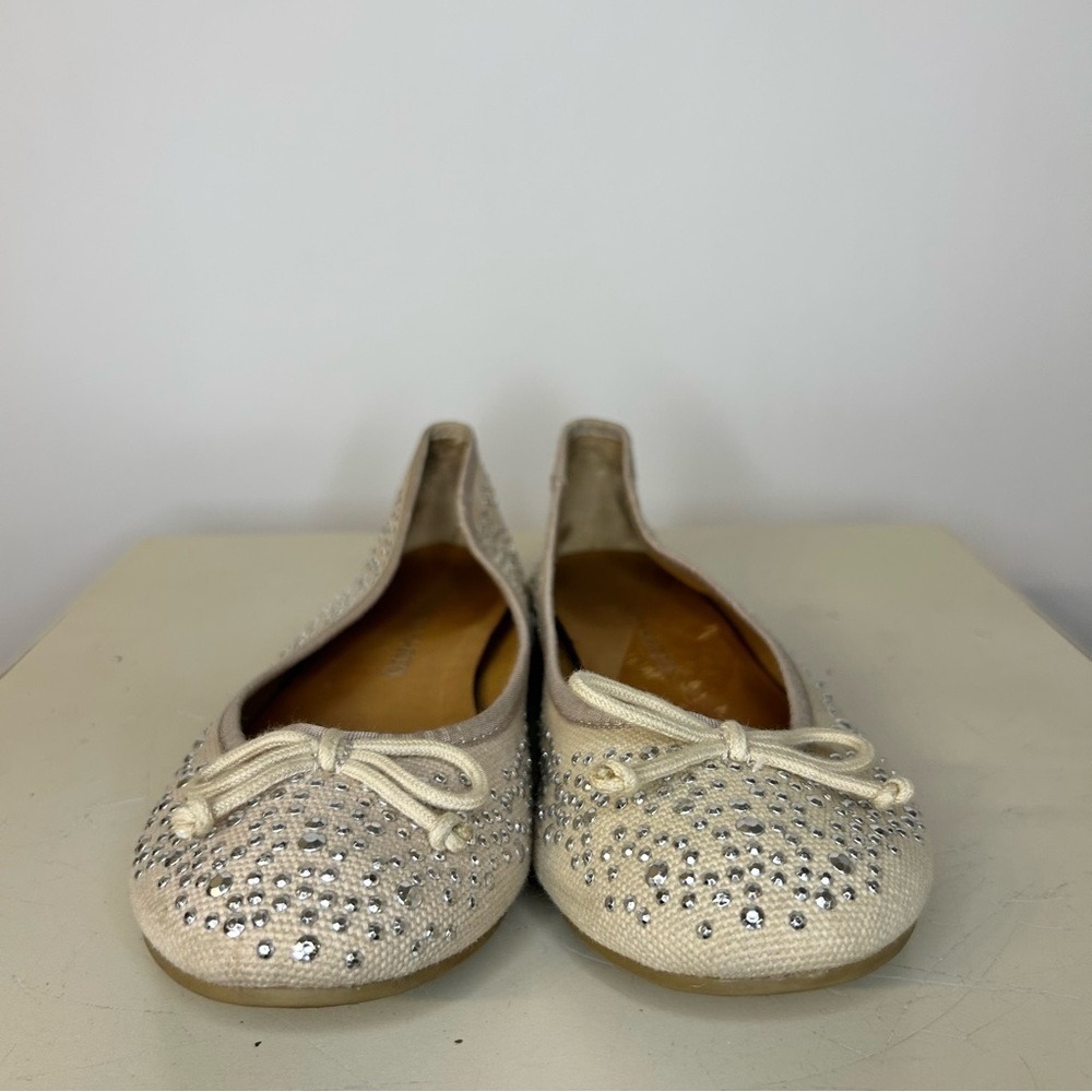 Franco Sarto Embellished Tan Canvas L-Zapp Ballet Flats, Size 7 - Picture 2 of 6